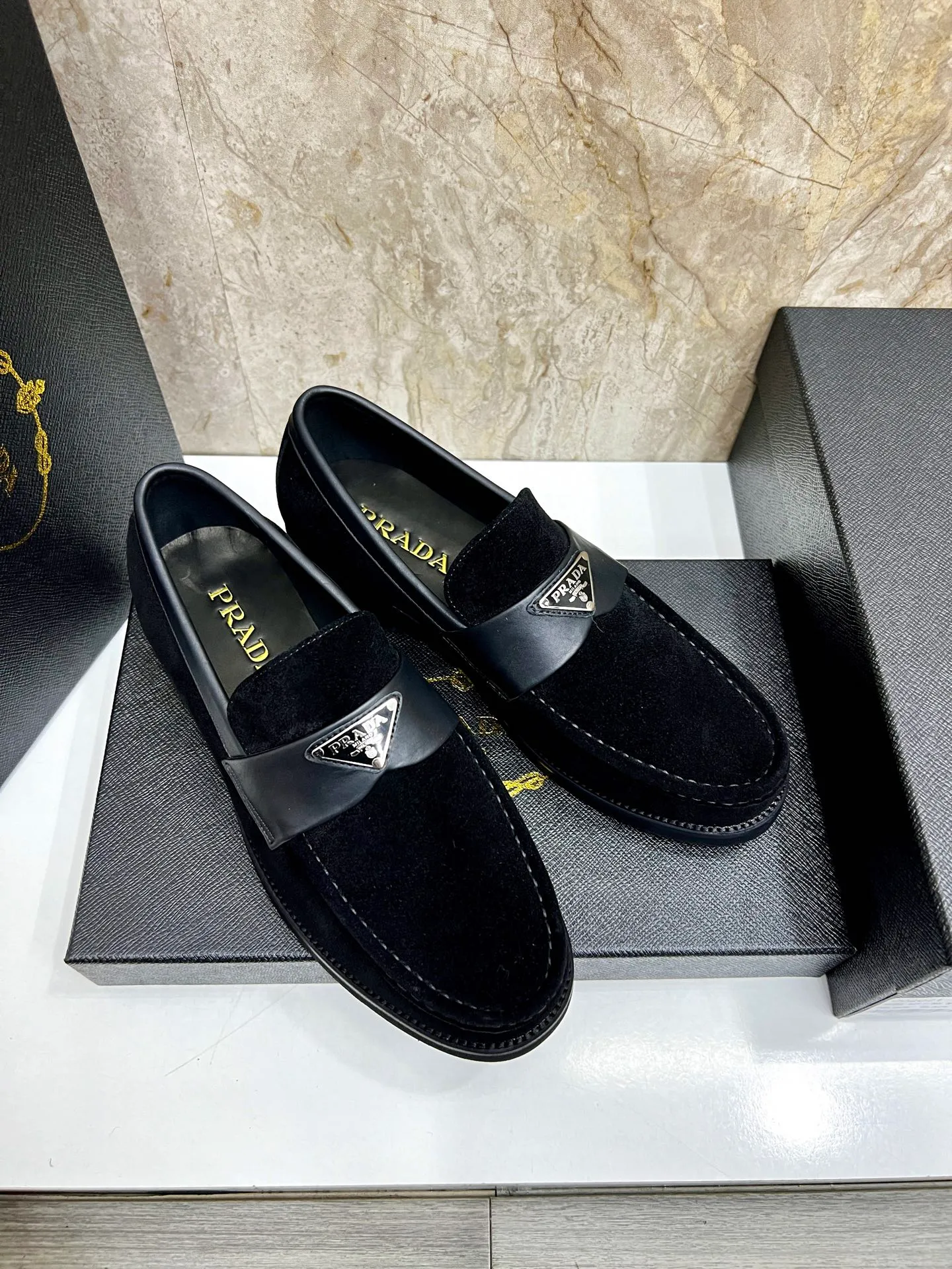 PRADA~ Size: 38-44 (customized 45/46 P: 💰880 P's original official website new high-end men's leather shoes, top-quality original replicas, made of imported open edge beads/calf leather, calf leather breathable lining, original leather outsole!